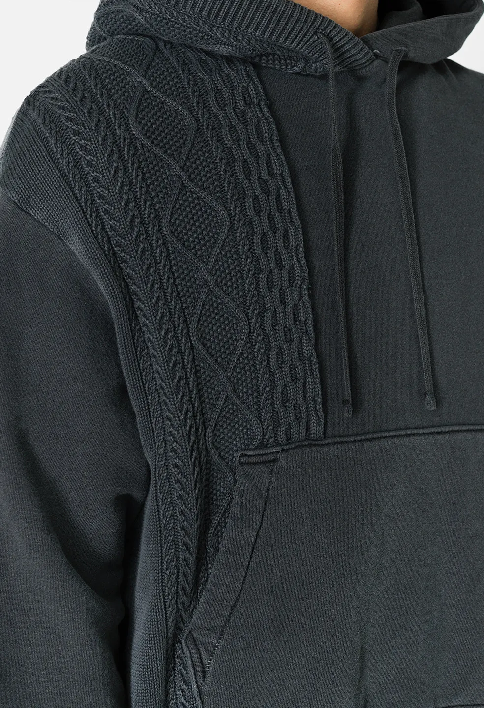 Reconstructed Cable Knit Hoodie / Washed Black