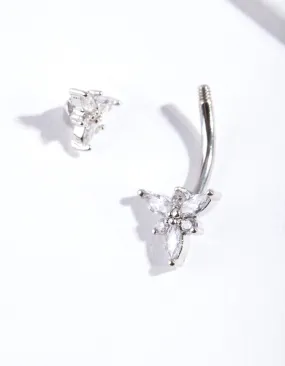 Rhodium Surgical Steel Marquise Flower Belly Bar