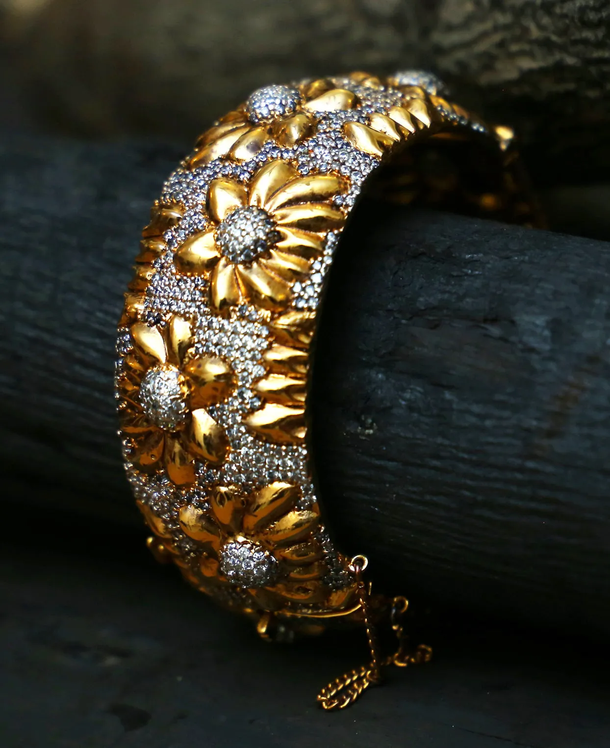 Silver and Gold Zircon Flower Kara