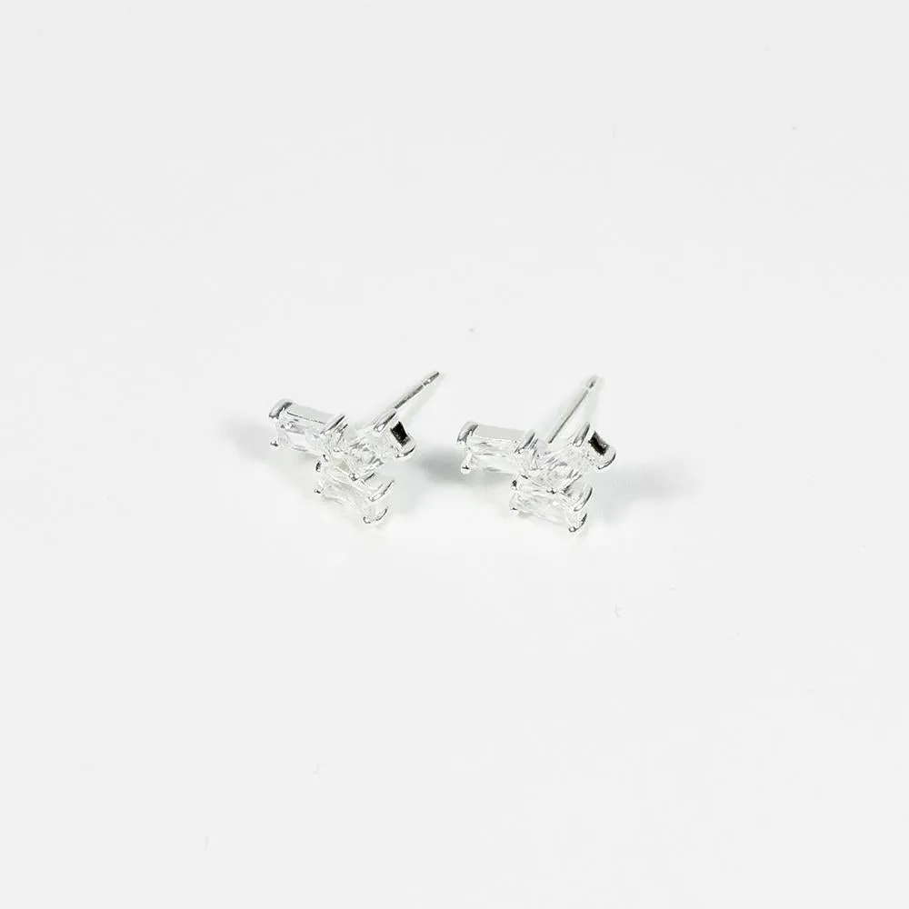 Silver Crystal Baguette Studs