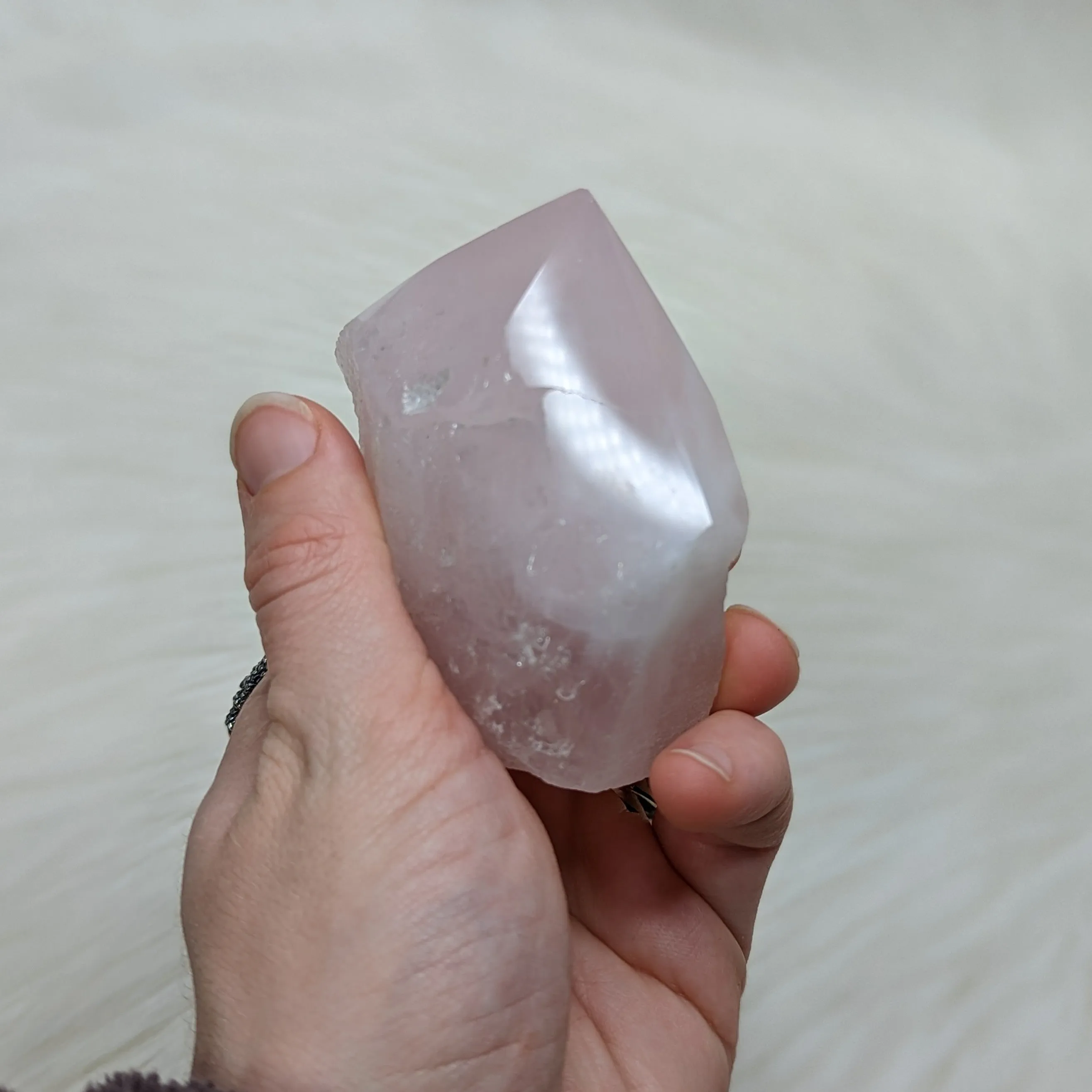 Soft and Loving Rose Quartz Polished Generator Point from Brazil