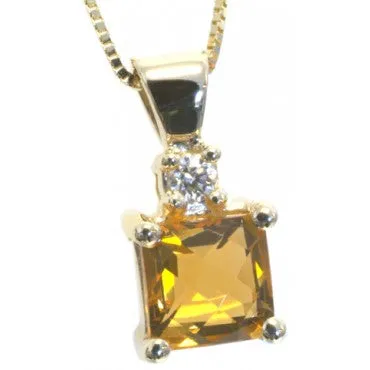 Square Citrine and Diamond pendant