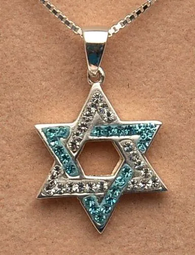 Star of David Pendant Blue & Crystal Gemstone Sterling Silver 925