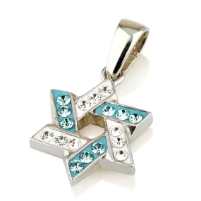 Star of David Pendant Blue & Crystal Gemstone Sterling Silver 925