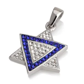 Star of David Pendant Blue&White Gemstones   Sterling Silver Necklace #3