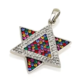 Star of David Pendant Multi Colors Gemstones   Sterling Silver Necklace #3