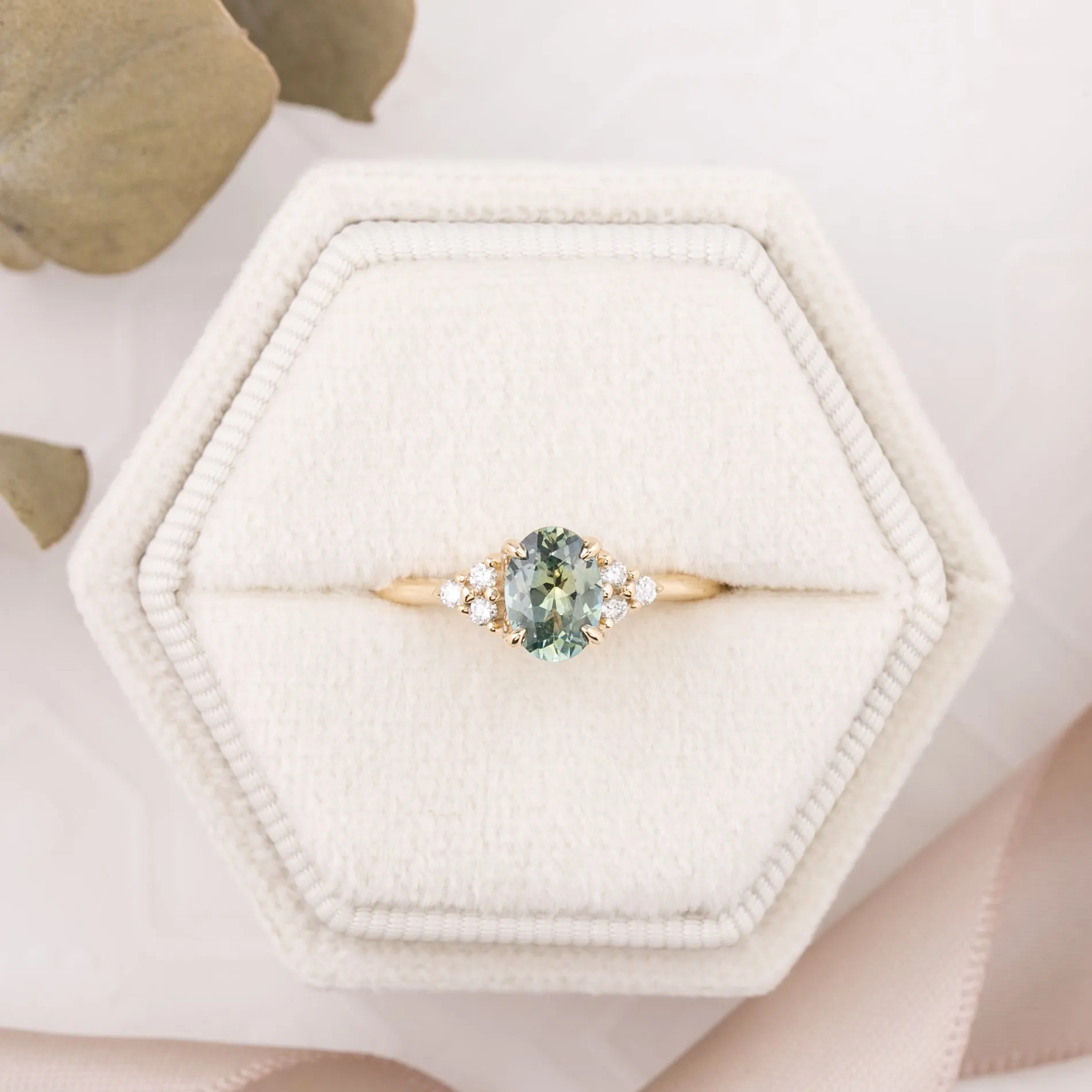 Teresa Ring 0.95ct Light Parti Aqua Green Montana Sapphire, 14k Yellow Gold (One of a kind)