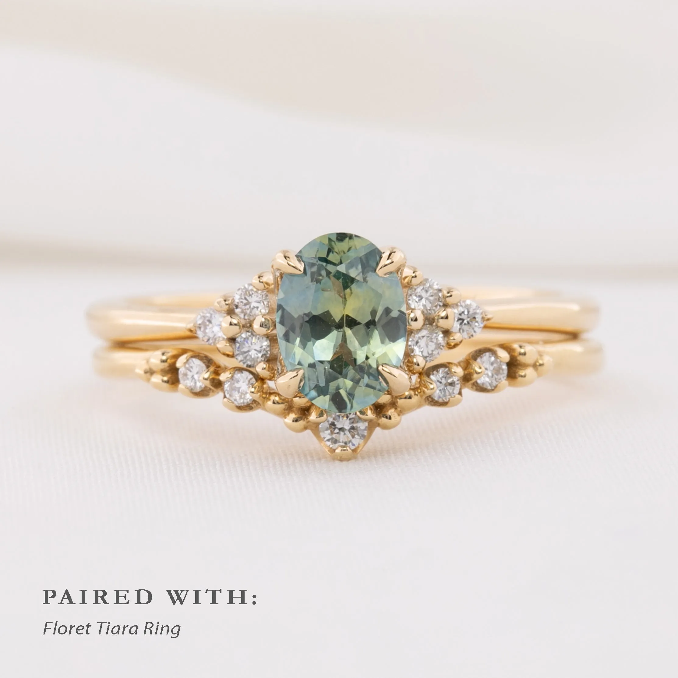 Teresa Ring 0.95ct Light Parti Aqua Green Montana Sapphire, 14k Yellow Gold (One of a kind)