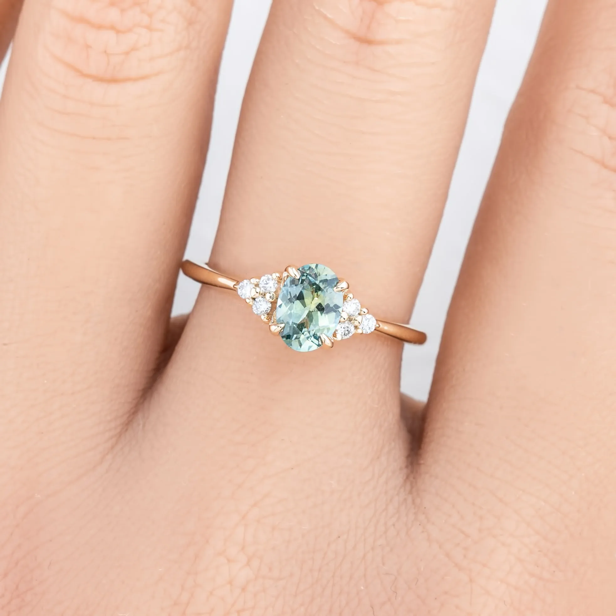 Teresa Ring 0.95ct Light Parti Aqua Green Montana Sapphire, 14k Yellow Gold (One of a kind)