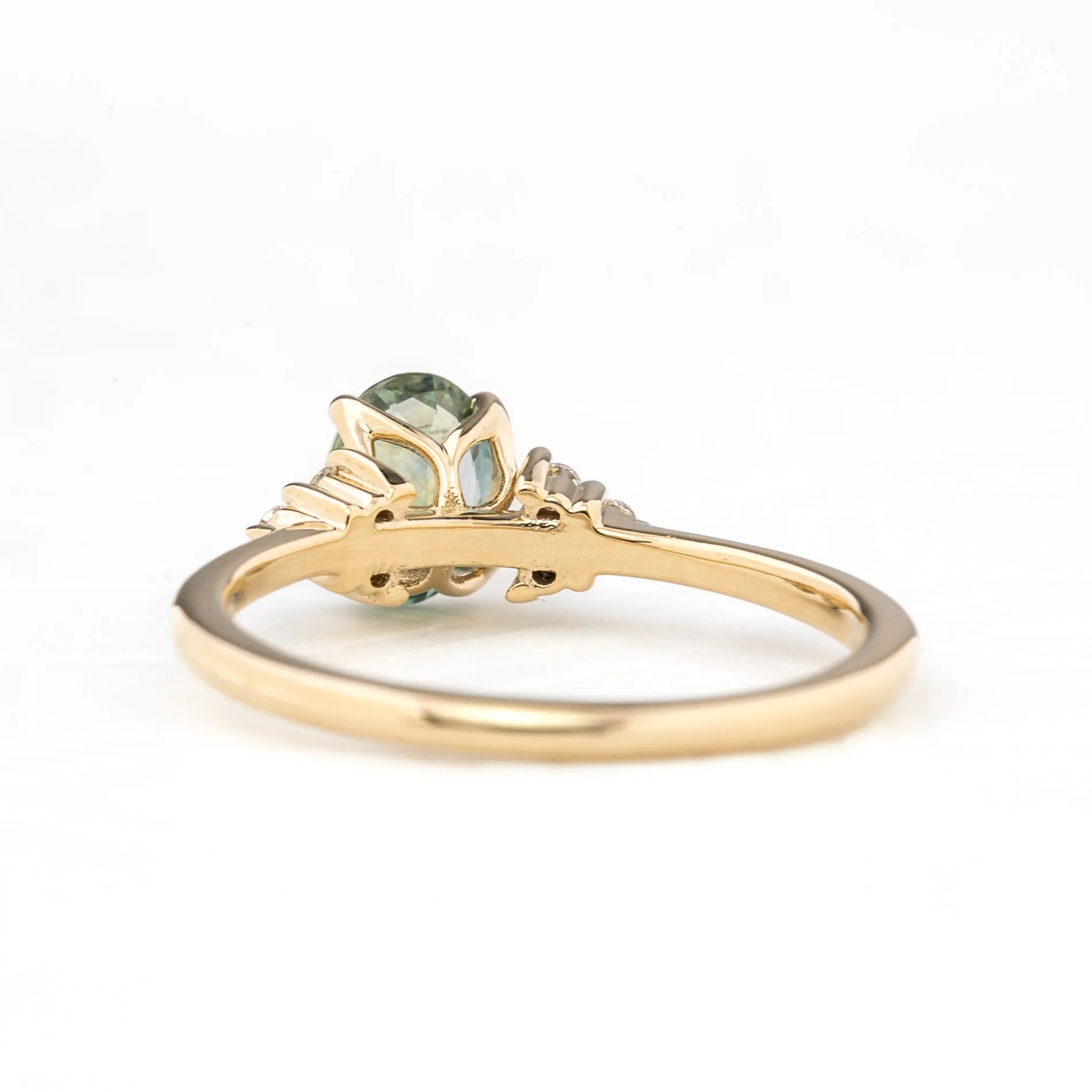 Teresa Ring 0.95ct Light Parti Aqua Green Montana Sapphire, 14k Yellow Gold (One of a kind)