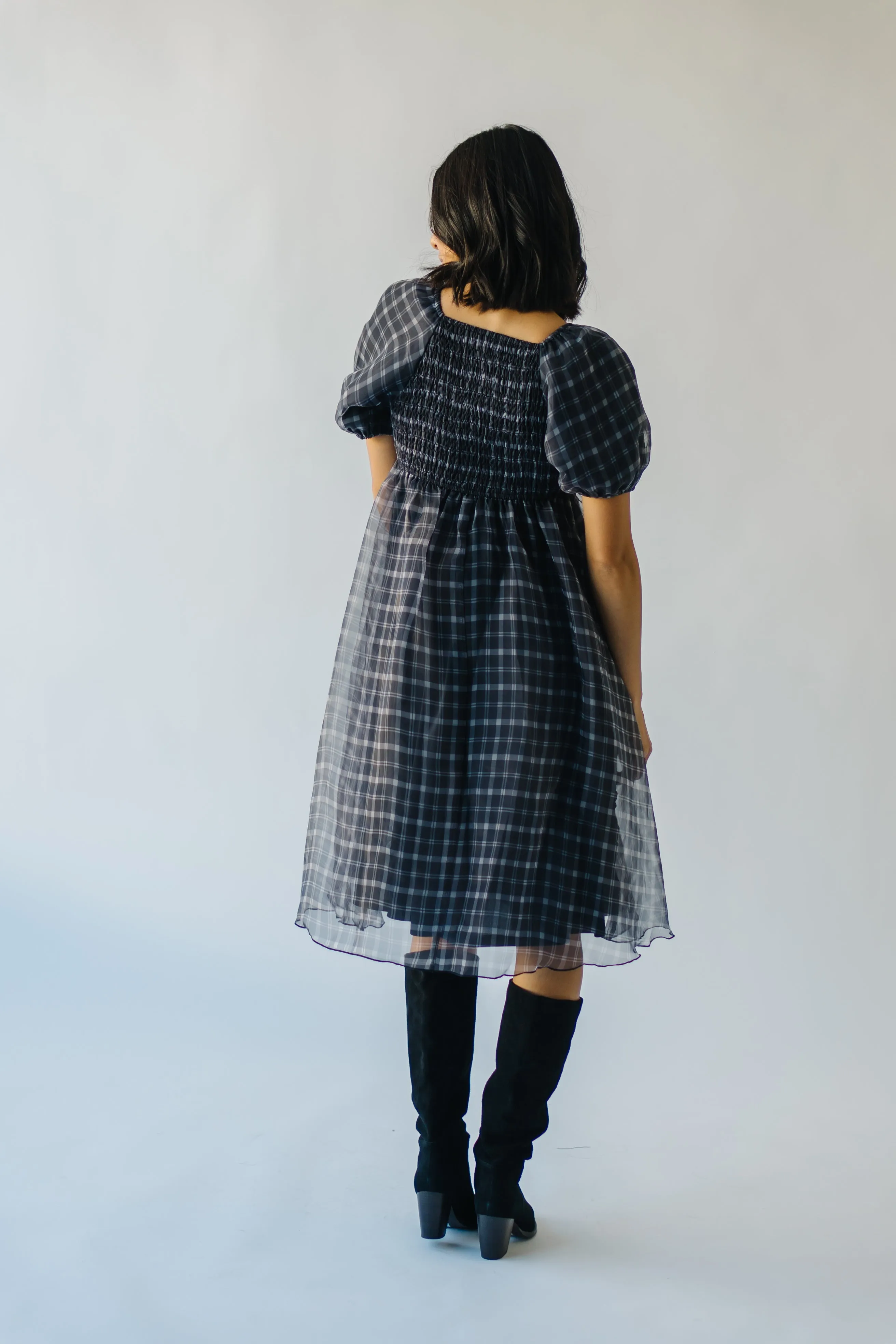 The Osburn Babydoll Dress in Black Plaid