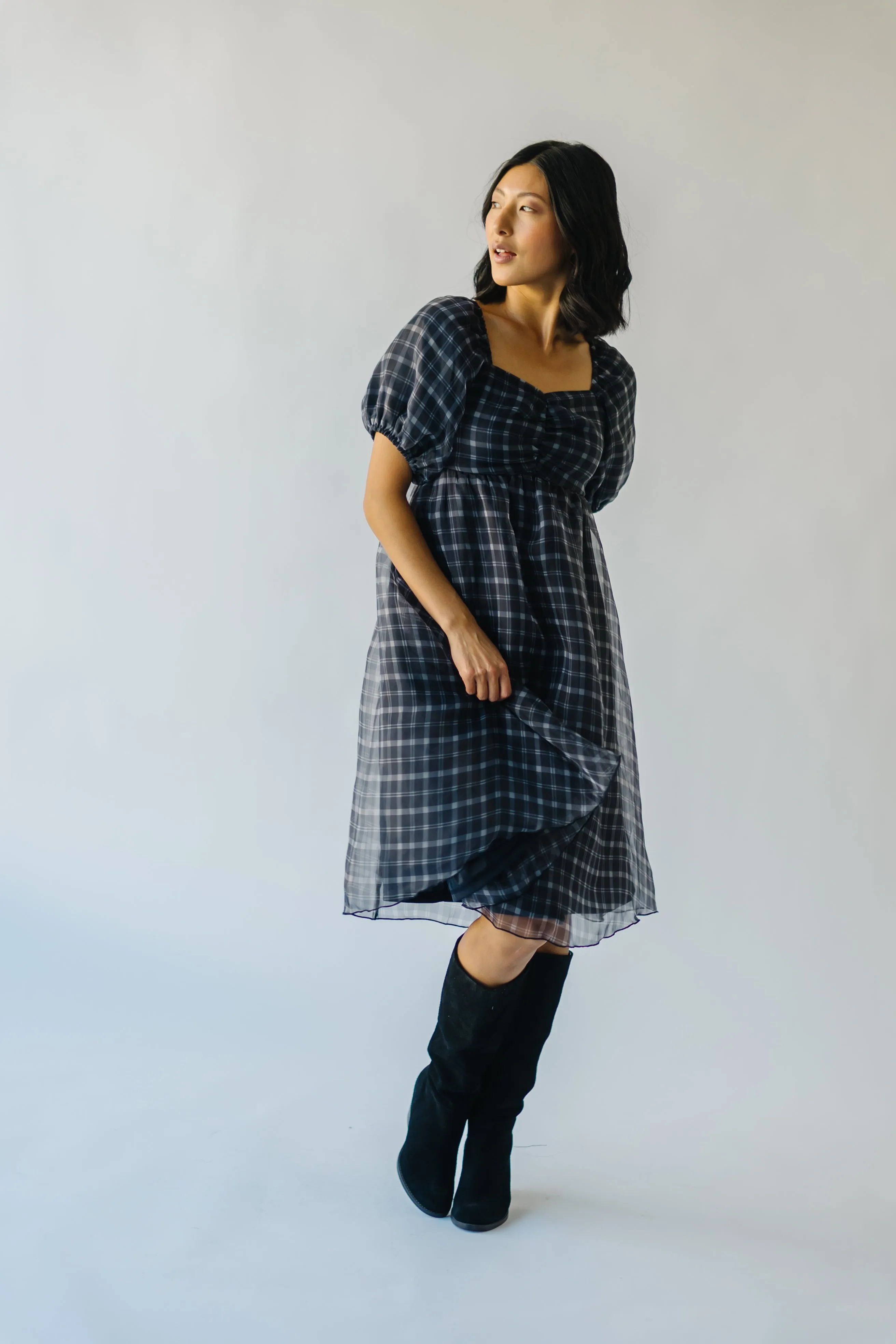 The Osburn Babydoll Dress in Black Plaid