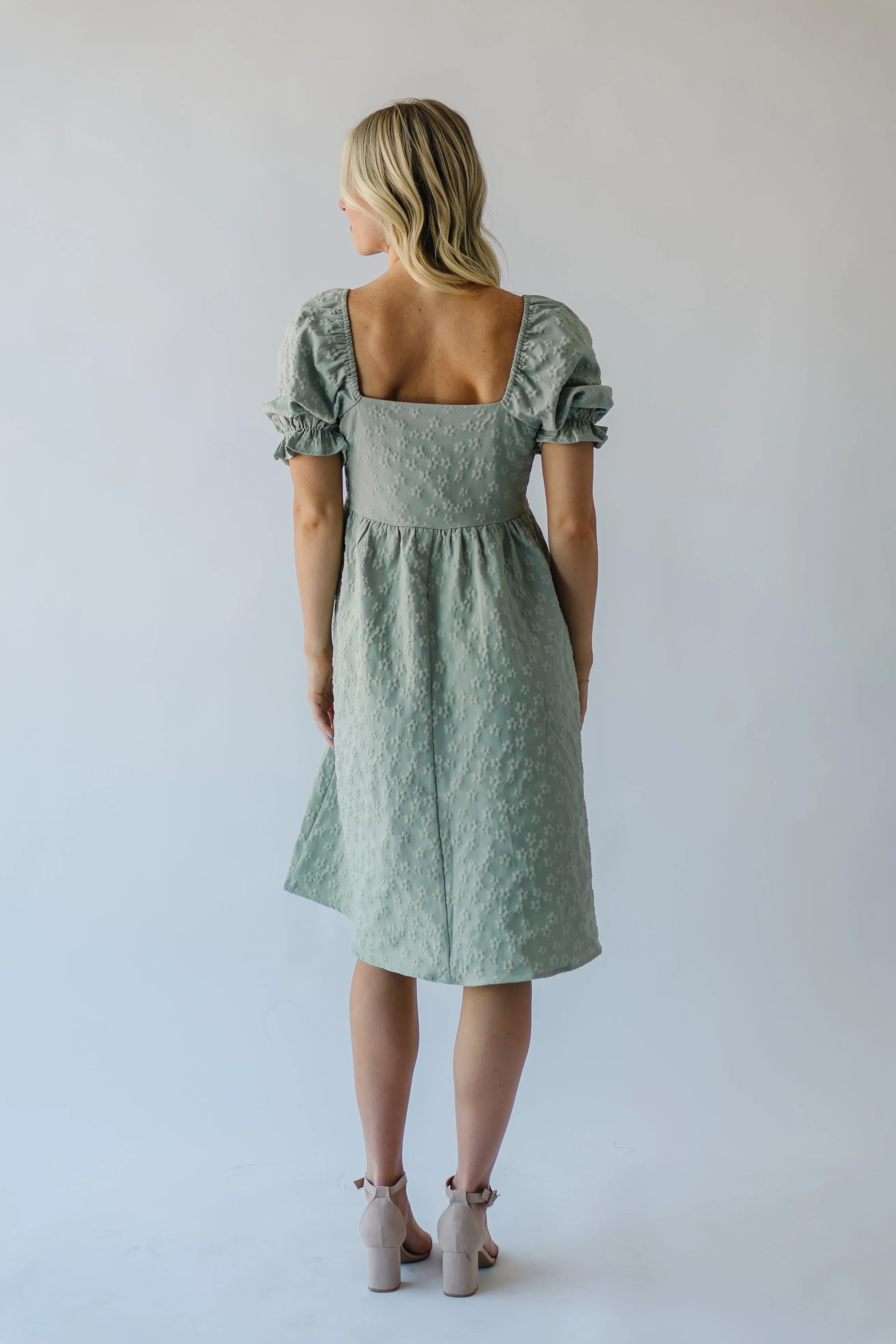 The Shasta Floral Square Neck Dress in Dusty Sage