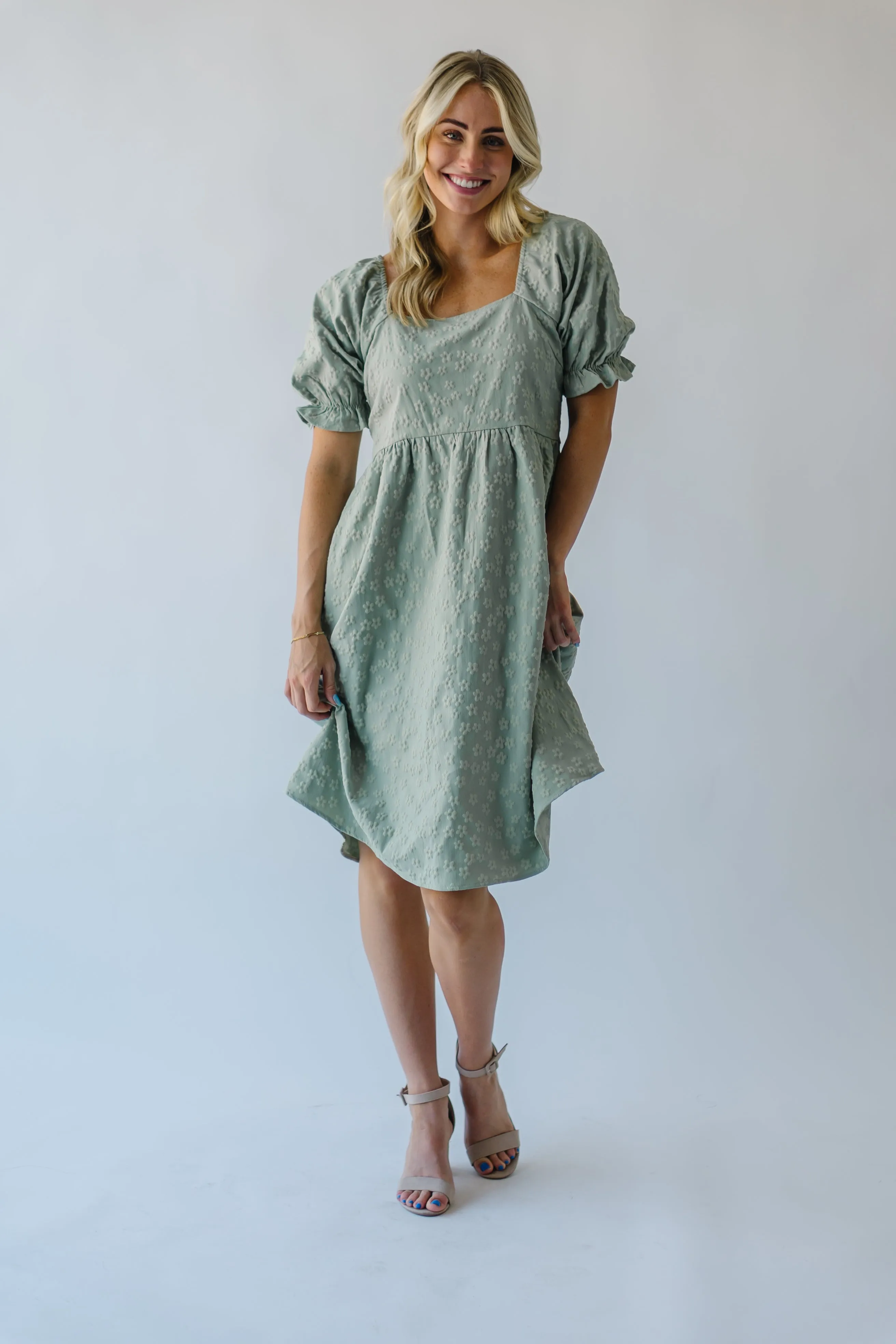 The Shasta Floral Square Neck Dress in Dusty Sage