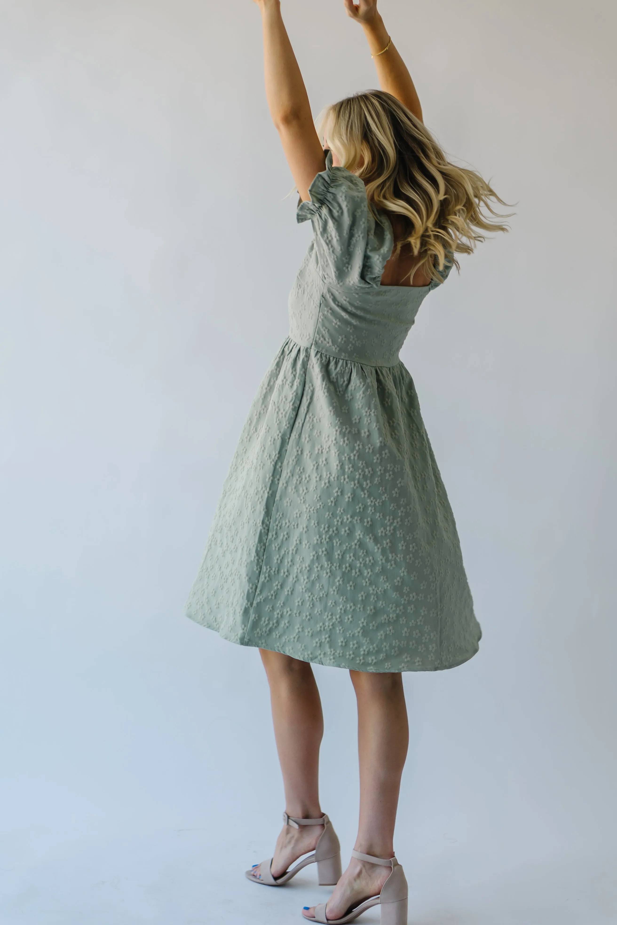 The Shasta Floral Square Neck Dress in Dusty Sage