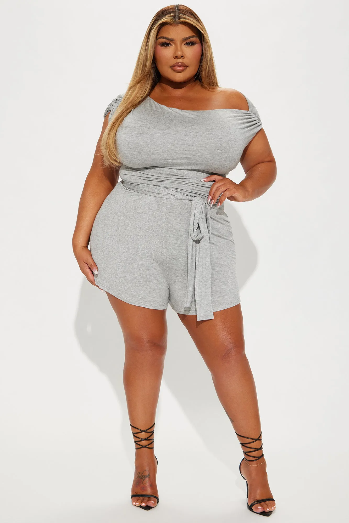 Thinking About You Romper - Heather Grey