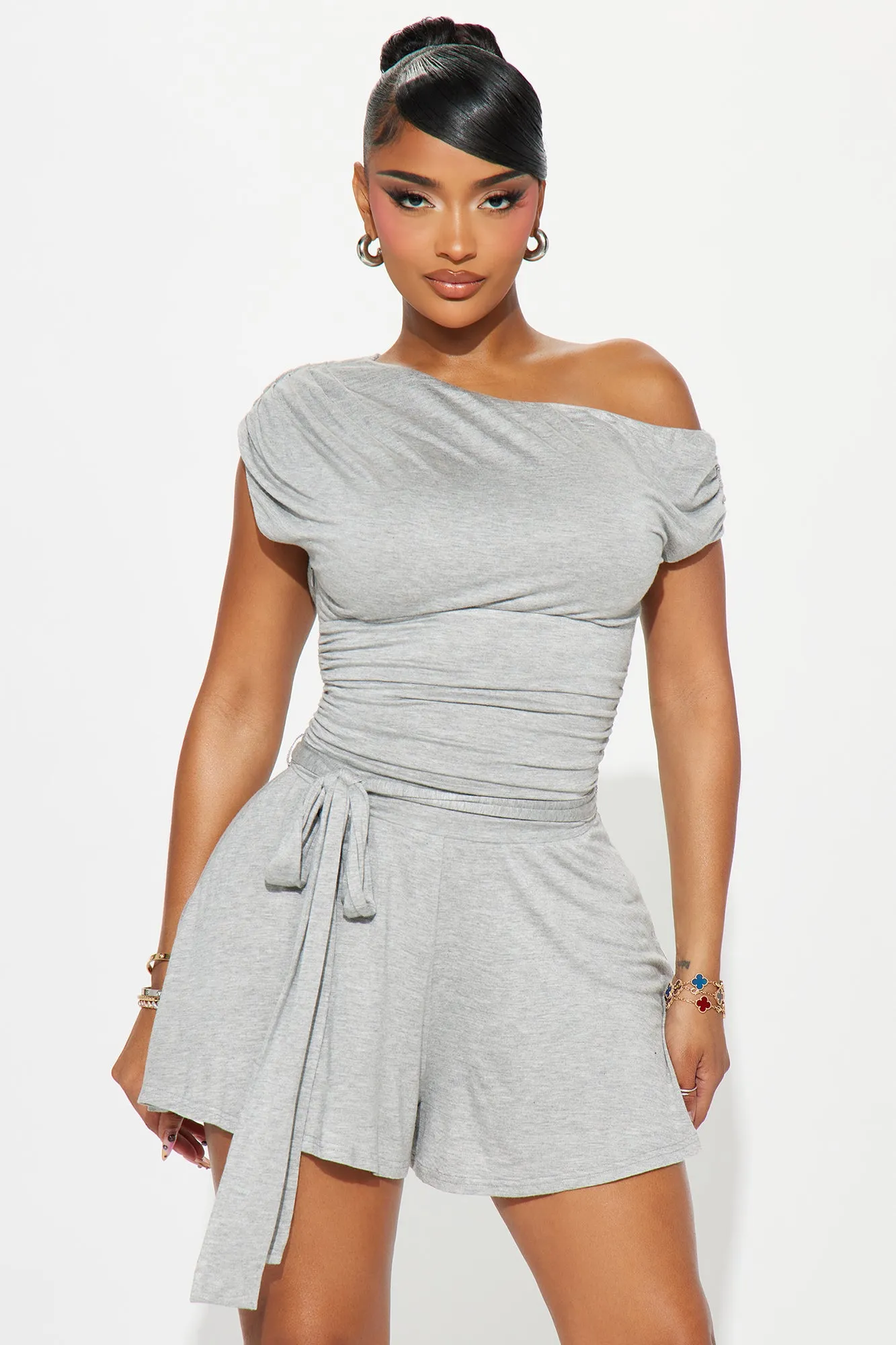 Thinking About You Romper - Heather Grey