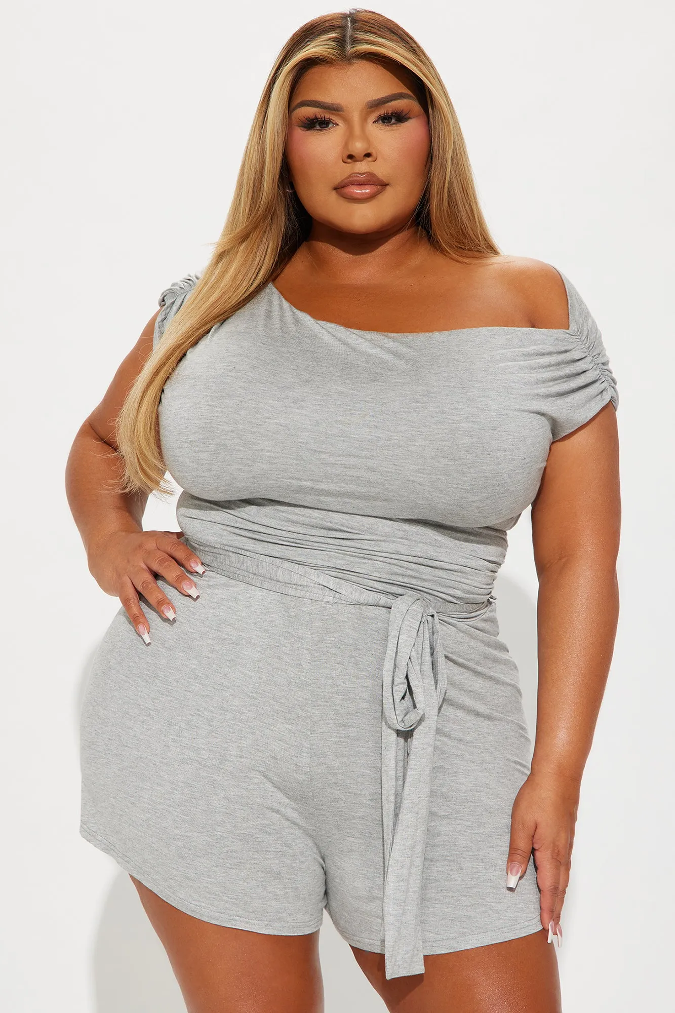 Thinking About You Romper - Heather Grey