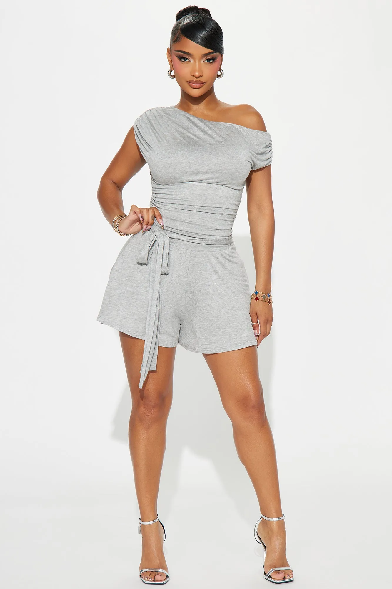 Thinking About You Romper - Heather Grey