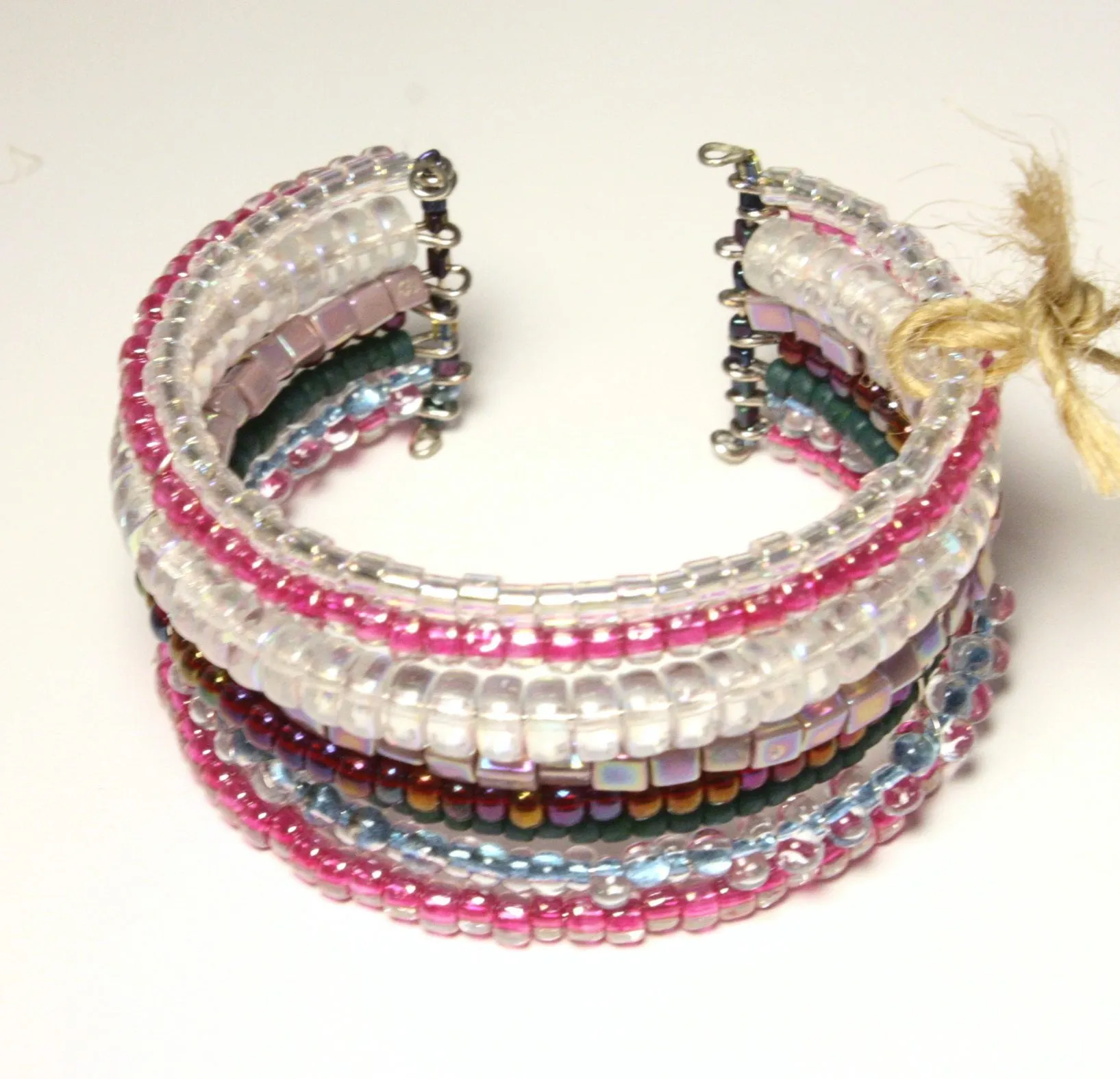 Tiny Beaded Cuff Bracelet- Pink Mix