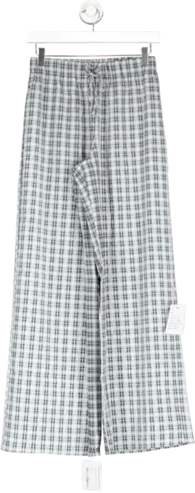 Topshop Grey Seersucker Check Wide Leg Trouser In Blue UK 8