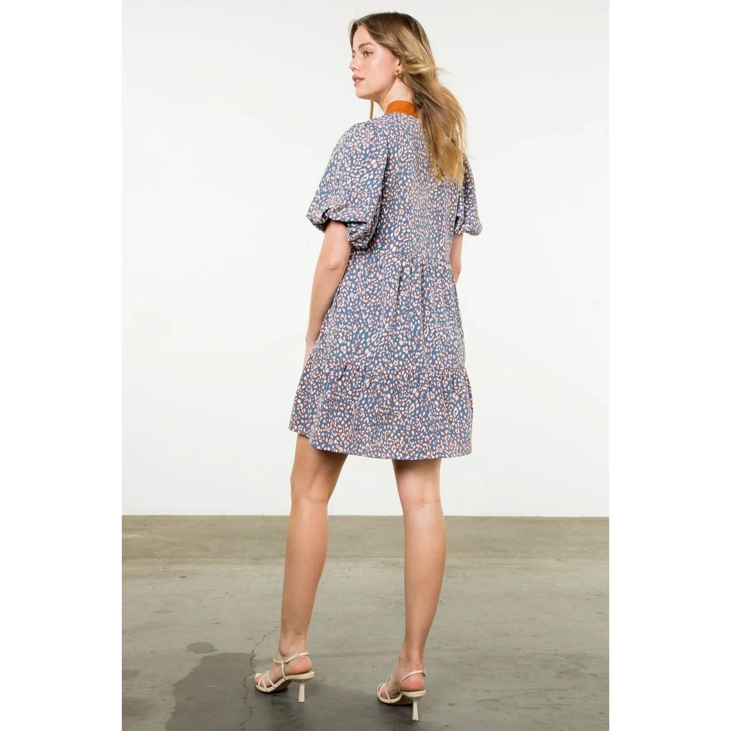 Twila Puff Sleeve Print Midi THML Dress