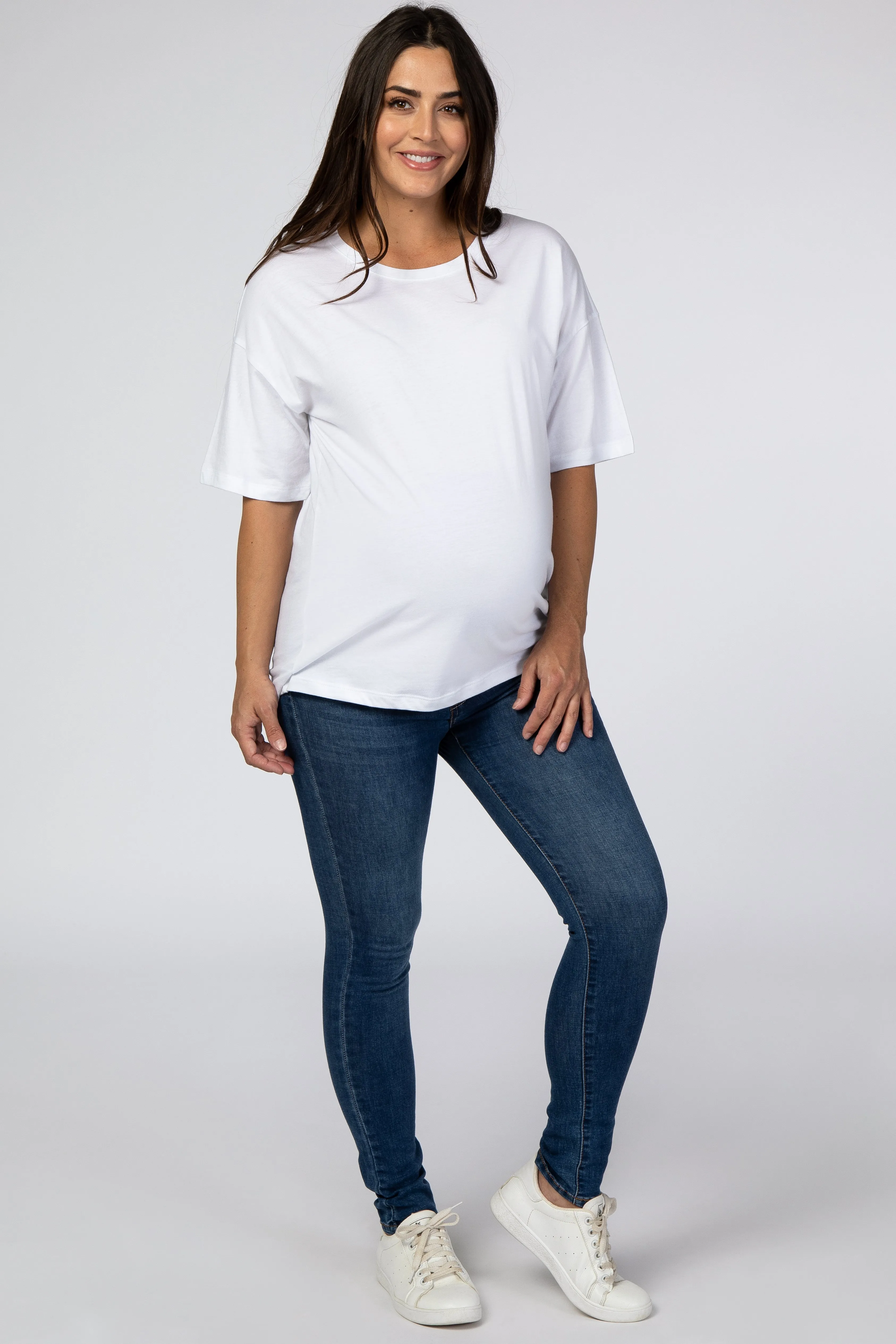 White Basic Short Sleeve Maternity Tee