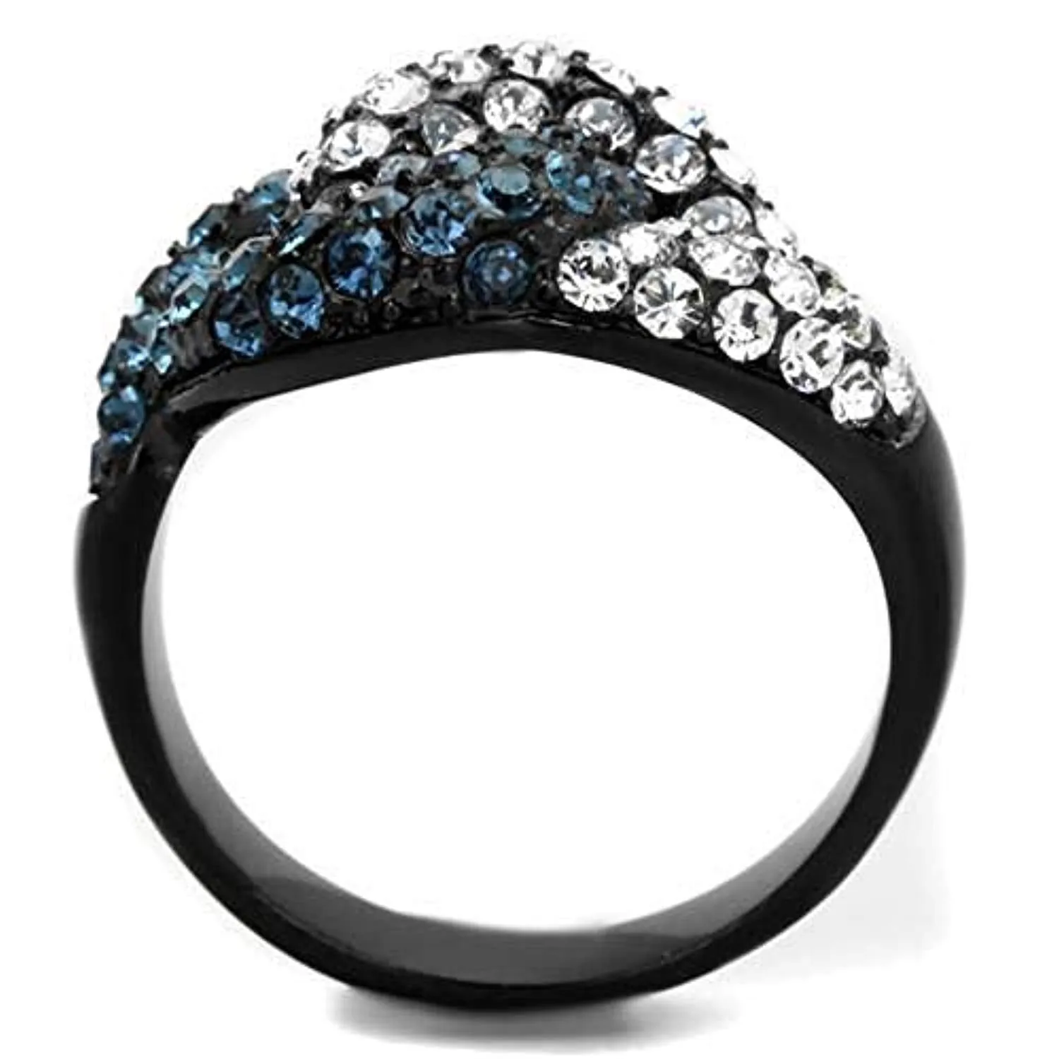 WildKlass Stainless Steel Ring IP Black Women Top Grade Crystal Montana