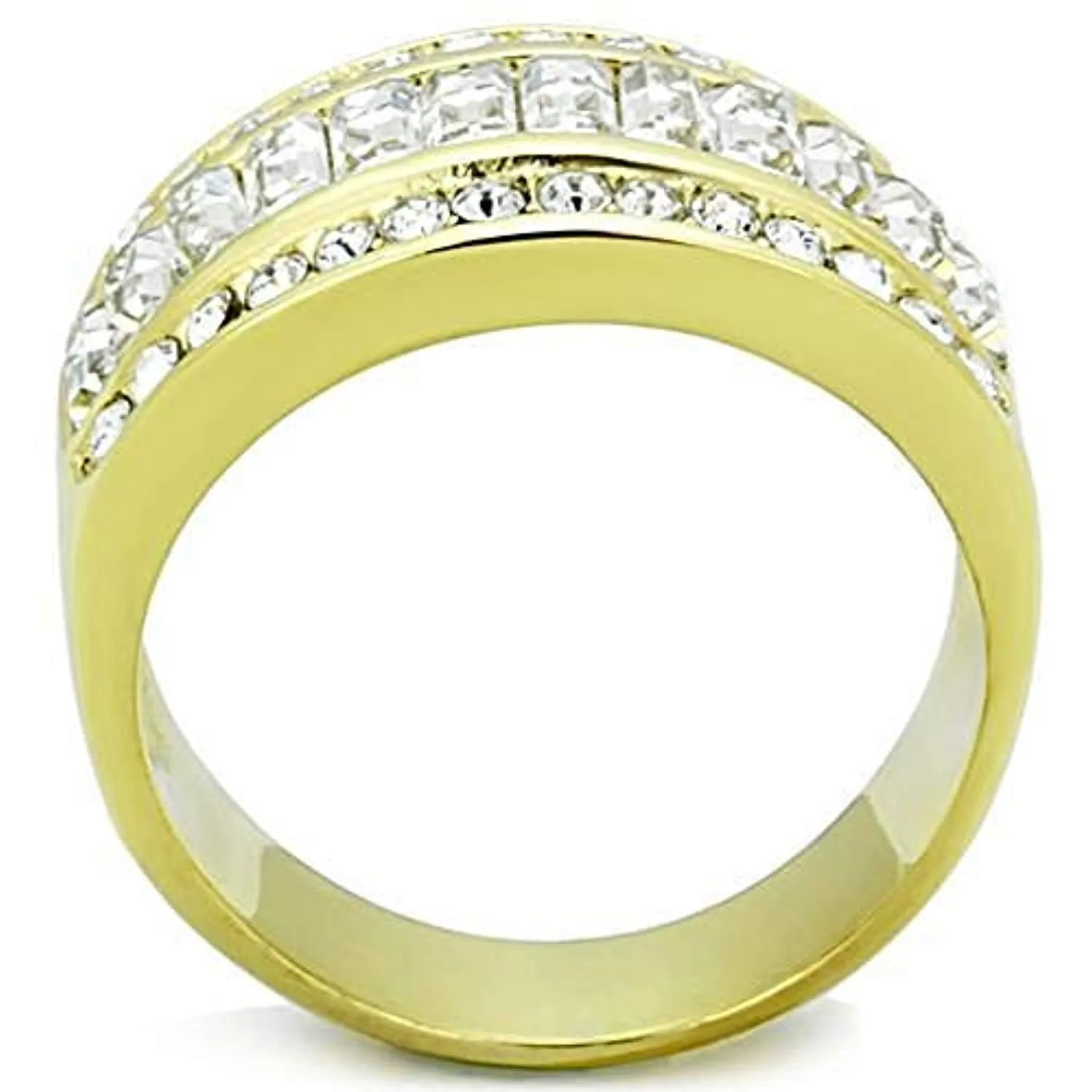 WildKlass Stainless Steel Ring IP Gold Women Top Grade Crystal Clear