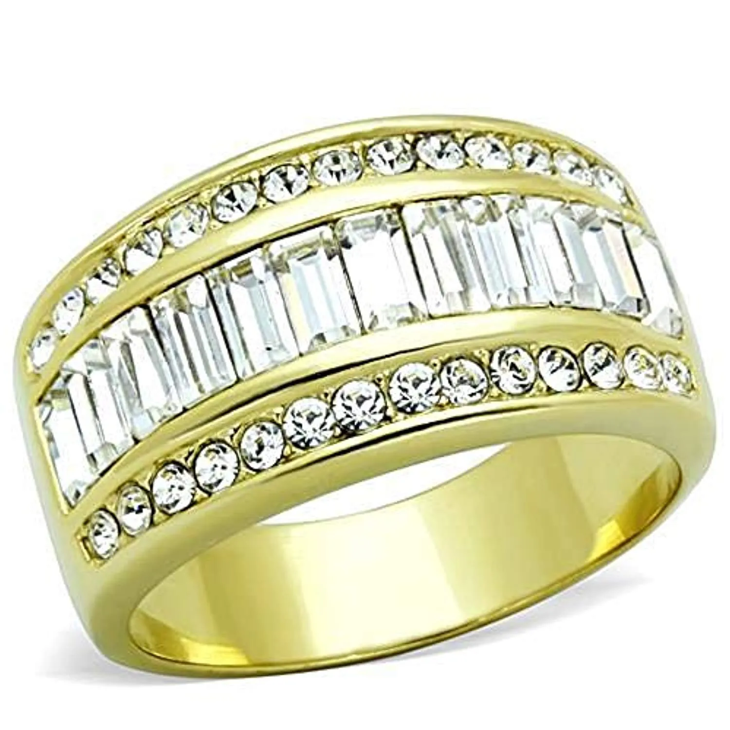 WildKlass Stainless Steel Ring IP Gold Women Top Grade Crystal Clear