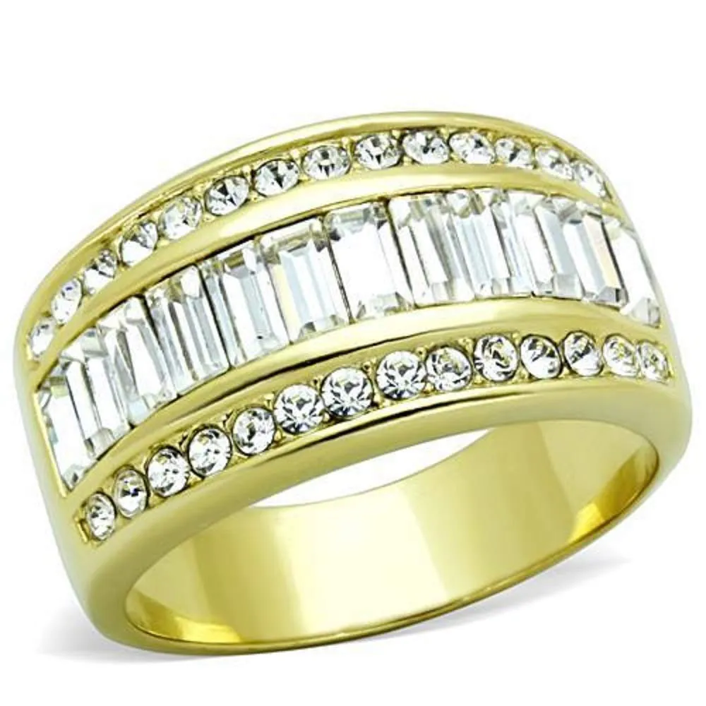 WildKlass Stainless Steel Ring IP Gold Women Top Grade Crystal Clear