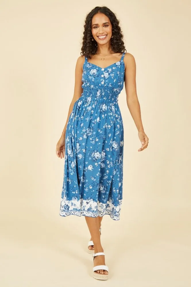 Yumi Blue Flower Midi Strappy Sundress