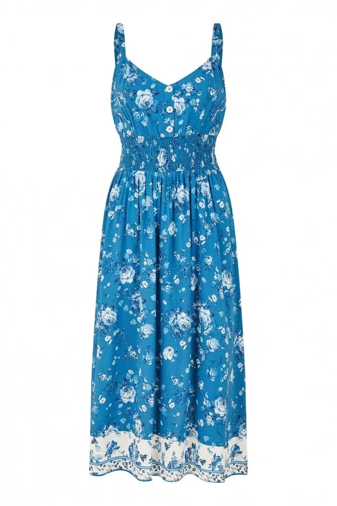 Yumi Blue Flower Midi Strappy Sundress