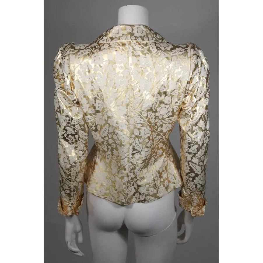 YVES SAINT LAURENT Gold Foil Jacket w/ Daisy Buttons | Size 40