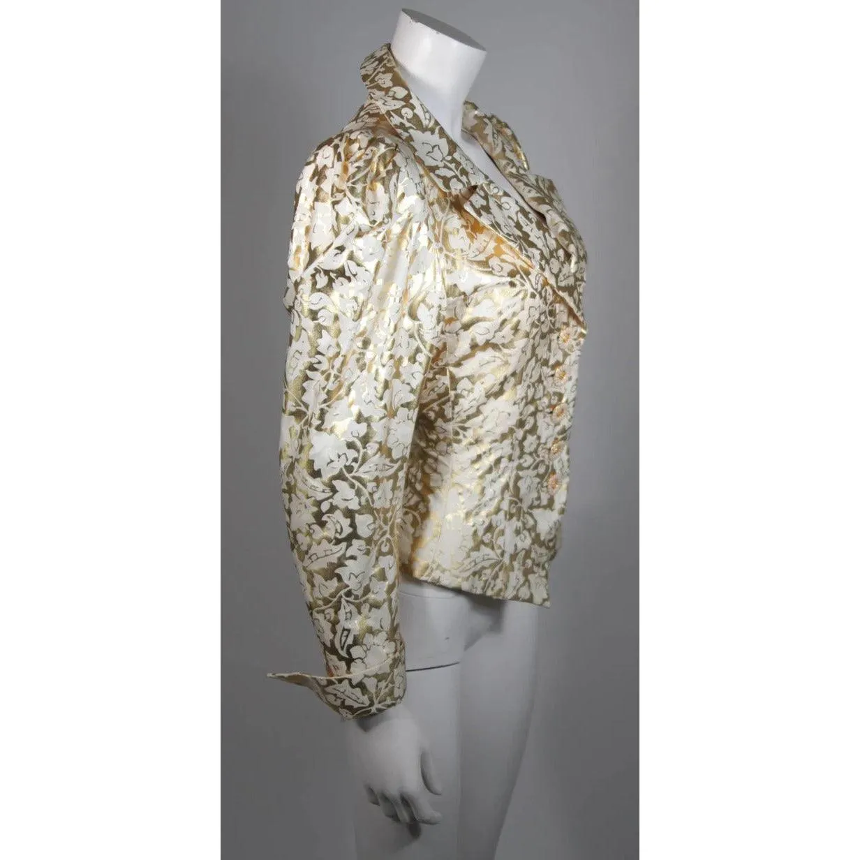 YVES SAINT LAURENT Gold Foil Jacket w/ Daisy Buttons | Size 40