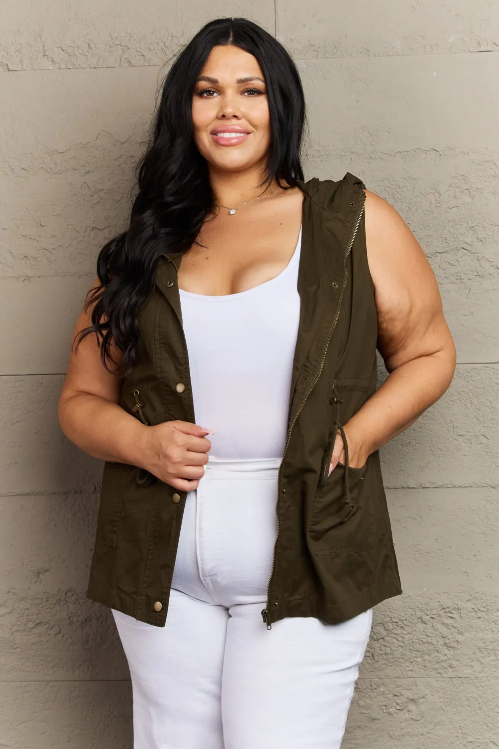 Zenana More To Come Full Size Military Hooded Vest