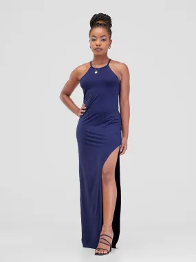 Zoya Luna High Slit Dress - Navy